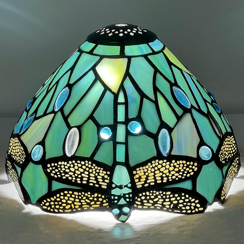TCODTPOL Small Tiffany Lampshade Replacement Only Stained Glass Style Lamp Shade 8 Inch Fit for Table Desk Lamp, Pendant Ceiling Light Fixture (Blue Dragonfly) - Image 1